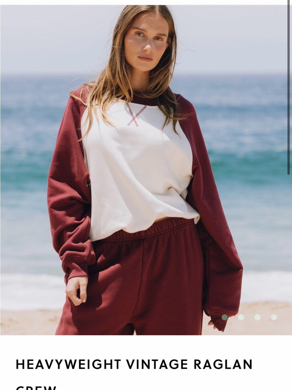 Daily Drills Heavyweight Raglan Crew in Burgundy and Ivory